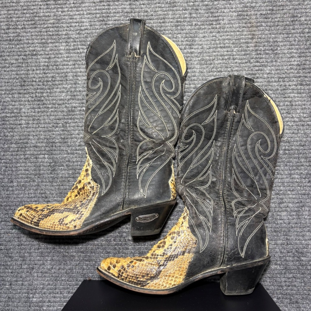 Code West Mens 8 M Snakeskin Cowboy Boots Black Python Leather Western USA Made